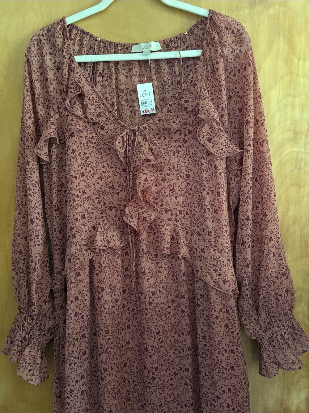 LOFT Dusty Rose Floral Ruffle V-Neck Maxi Dress